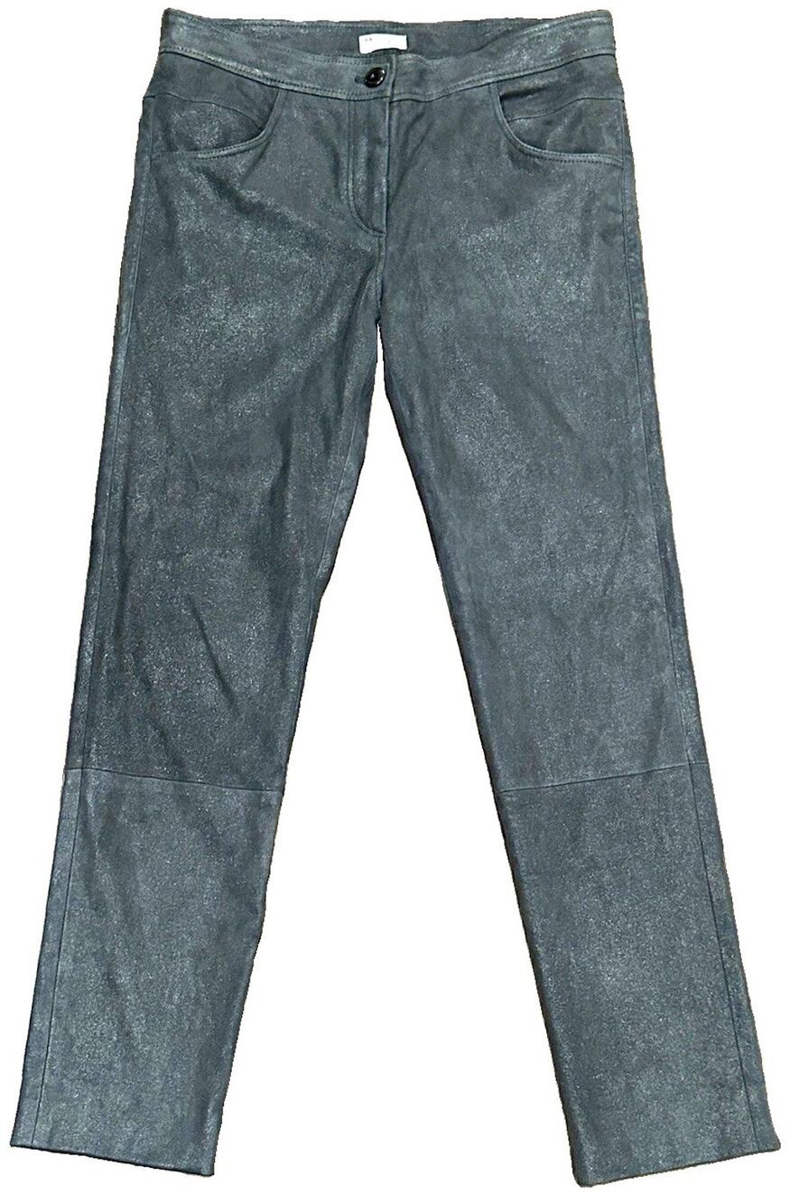 Brunello Cucinelli Metallic Gray Suede Leather Pants Size 6- Excellent Cond
